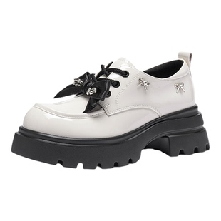 热风厚底乐福鞋女款2026年春季新款增高休闲皮鞋百搭粗跟女鞋子