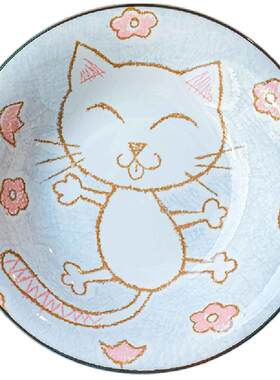 美浓烧情侣红蓝猫咪双人饭碗面碗