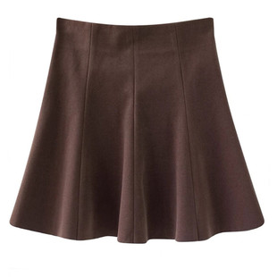 棕色半身裙秋冬新款毛呢百褶裙a字伞裙女大码显瘦遮胯蓬蓬裙短裙