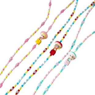 泡泡玛特蘑菇萌粒手机挂链原创molly小甜豆串珠链条长款斜挎挂绳