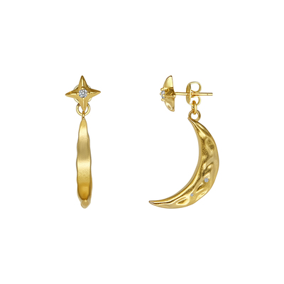LAZY CIRCLES肌理星月耳环磨砂高级感小众设计月亮吊坠星星耳钉