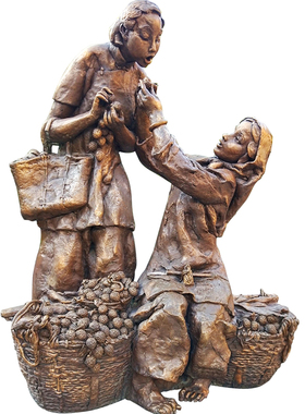 玻璃钢铸铜卖水果雕塑民俗小品