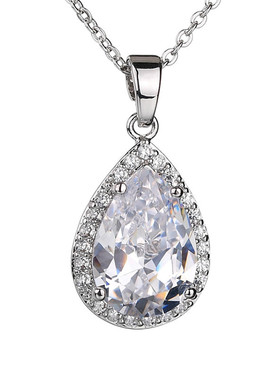 白色超闪锆石水晶项链耳环套装时尚百搭宴会女潮礼物吊坠女潮气质