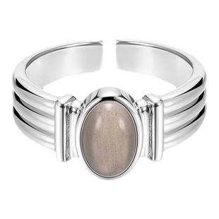 离岛空气天然茶晶食指戒指女小众设计高级感S925银素圈个性指环