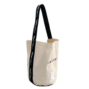 日系帆布水桶包IGNITE-2019kat-tun周边字母休闲棉麻单肩圆底挎包