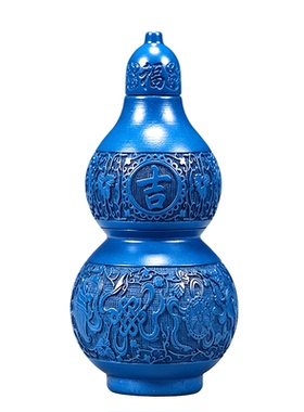 蓝色桃木吉祥如意葫芦摆件