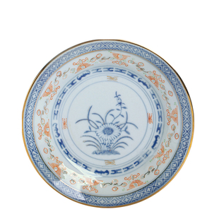 景德镇缘满瓷陶瓷茶具七十年代光明瓷厂加彩青花玲珑中式六寸平盘