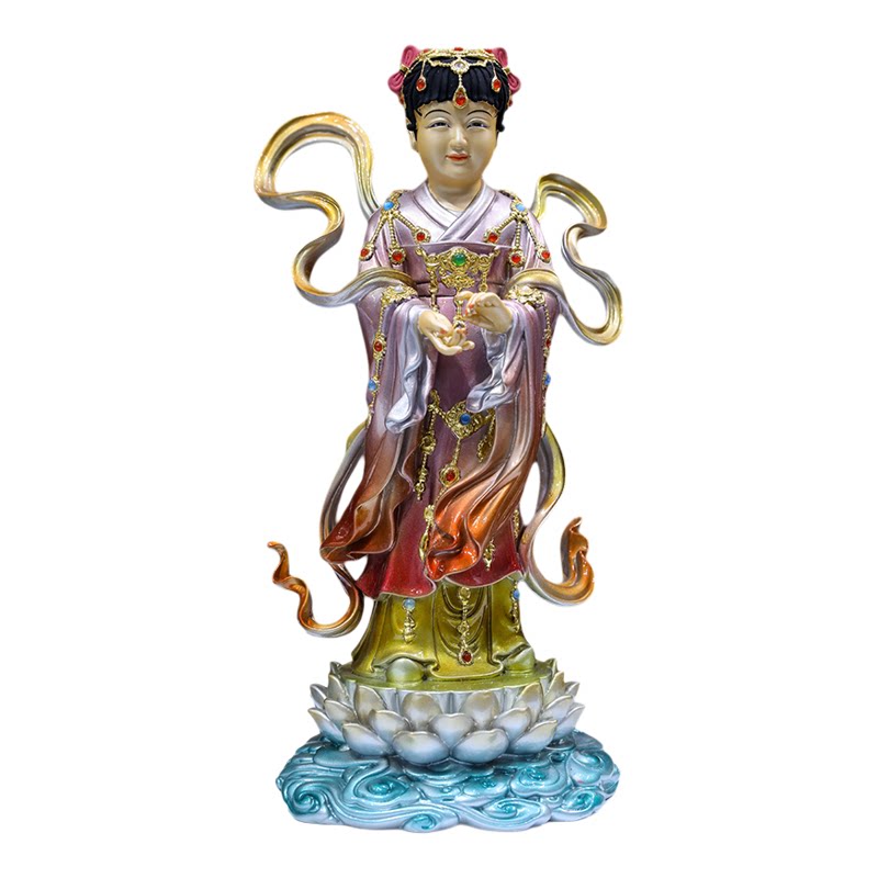 纯铜善财童子龙女佛像供奉摆件
