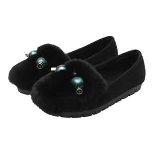 黑色毛毛鞋外穿松糕厚底豆豆鞋女冬加绒孕妇鞋软底棉鞋大码41到43