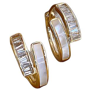 古里雅双层贝壳锆石耳环女2025新款爆款高级感耳圈巨好看耳扣耳饰