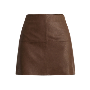 DPLAY2025年秋季新款棕色半身裙女时尚复古修身裙子皮裙半裙短裙