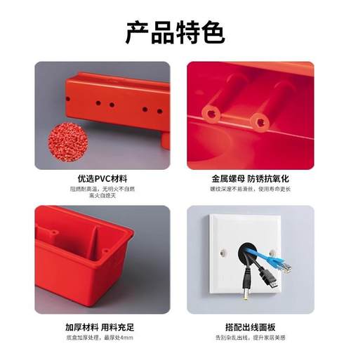 PVC86型电视背景盒 五联影音底盒 背景墙专用预埋盒扁管式接线盒