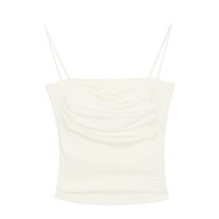 MULVAN 自留单品 带胸垫方领吊带背心女设计感褶皱修身短款上衣