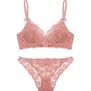 好奇蜜斯无钢圈内衣女聚拢小胸显大蕾丝文胸罩套装性感夏防下垂白