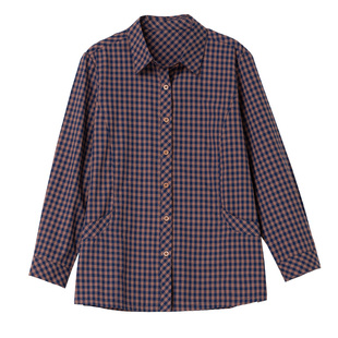 中年人大码格子衬衫女纯棉上衣外套开衫衬衣秋宽松慵懒风妈妈秋装