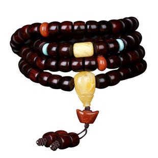 罕见沉水级紫油梨桶珠手链108颗 海南黄花梨手串木佛珠项链 孤品