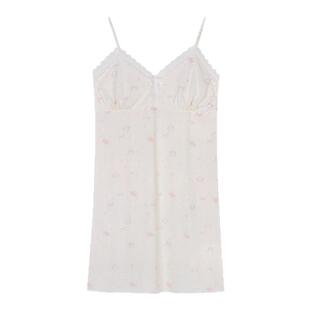 馨帮帮Homedress 蕾丝边吊带冰丝睡衣女夏带胸垫中长款可外穿睡裙