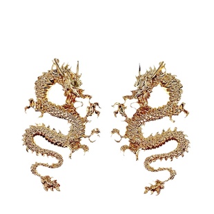 Queen中国风龙耳饰女 霸气十足古风饰品龙造型耳钉女王范做旧时尚