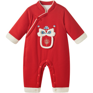 【新年】博睿恩宝宝拜年爬服冬款婴儿新年加厚夹棉红色连体衣服