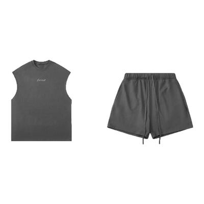 TIRED简约短袖坎肩t恤街头百搭五分裤宽松潮流训练跑步运动套装潮