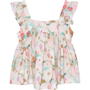 妖精的口袋碎花方领小飞袖衬衫女2025年夏季新款法式甜美气质小衫