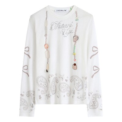 【现货】CHEERi UPi2026春季新款辫绳印花设计感合身圆领长袖T恤