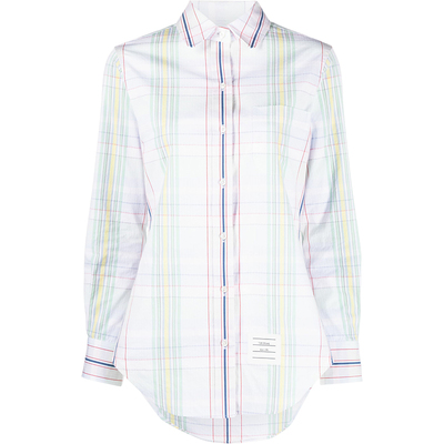 [秋冬优惠]THOM BROWNE 女士马德拉斯泡泡纱圆领衬衫