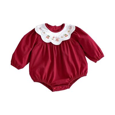 婴儿红色连体衣周岁礼服春秋装