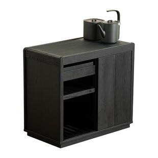 骏马黑实木茶水柜白蜡木茶台移动小茶桌家用烧水壶一体茶边柜边几