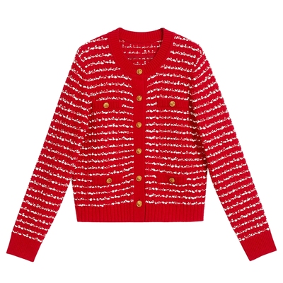 【中国红】YINER音儿专选2025春季新款时尚亮丝间色针织开衫