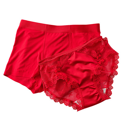 红内裤结婚情侣一对男女同款性感