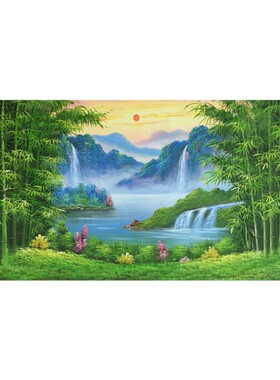 手绘新中式聚宝盆风景油画
