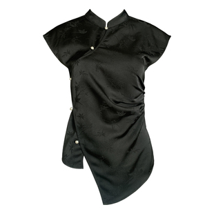 Tongse 竹枝词 古典新中式短袖上衣女春夏新款国风斜襟立领t恤