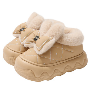 蝴蝶结儿童棉拖鞋女童2025新款冬季包跟外穿防水保暖亲子棉鞋女士