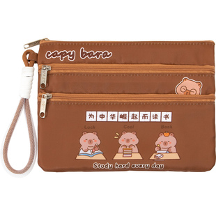 卡皮巴拉旅游证件收纳袋大容量实用型文件袋拉链式可爱水豚收纳包宝宝出生证卡包a5孕妇产检报告单资料收纳册