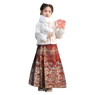 明制汉服女童冬装拜年服加绒加厚儿童冬季中国风新年过年喜庆衣服