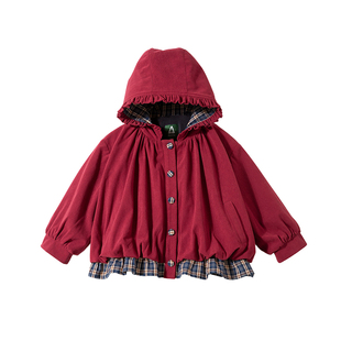 Amila女童装加绒厚外套冬款儿童宝宝灯芯绒保暖外衣宽松小孩连帽