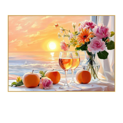 轻奢餐厅装饰画夕阳海景挂画酒店宾馆走廊背景墙饭厅墙上装饰壁画