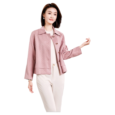 时尚菱形格短风衣外套