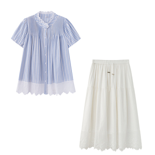 孕之优品孕妇套装春夏外穿孕妈高级穿搭花边拼接衬衫半身裙两件套