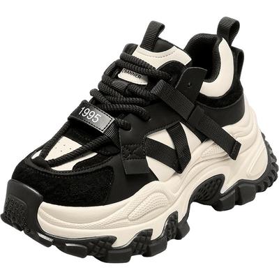 千百度老爹鞋女秋季新款厚底增高运动鞋女款韩系黑色百搭休闲鞋子