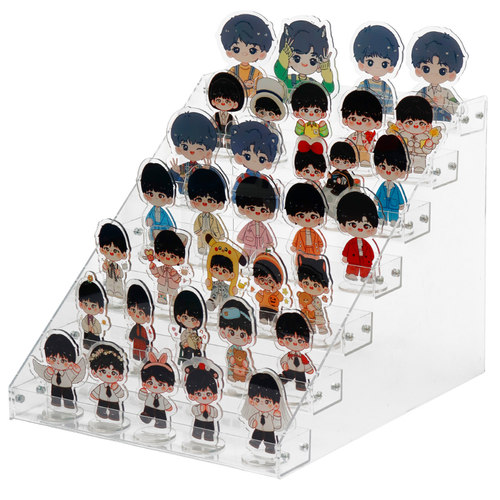 吧唧立牌展示架桌面谷子收纳盒色纸明星片置物架透明化妆品陈列架