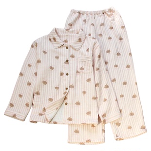 厚款棉质睡衣女全棉四层皱纱布秋冬家居服宽松舒适型纯棉圆领加厚