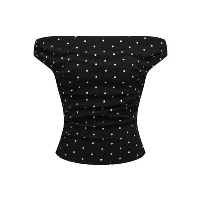 CIDER棉混纺露肩波点褶皱上衣