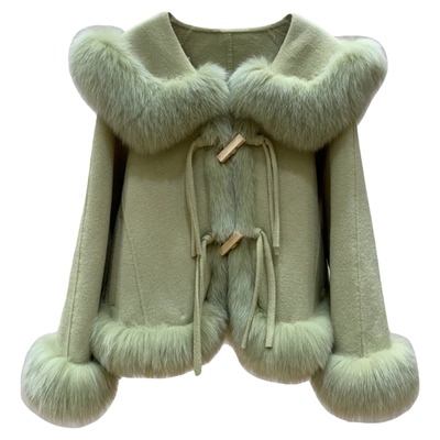 双面呢子羊绒大衣皮草女毛呢外套