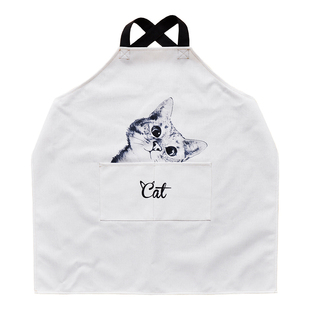 黑白猫围裙男女时尚厨房做饭罩衣围腰棉麻防水围裙工作服可爱围裙