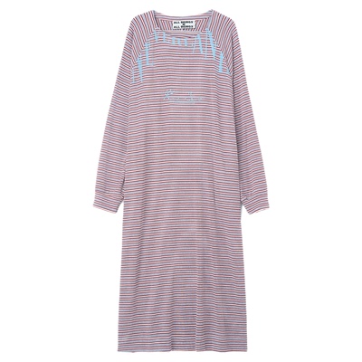 ALL BEINGS2025AW秋季新品红灰撞色条纹插肩印花T恤长袖连衣裙女