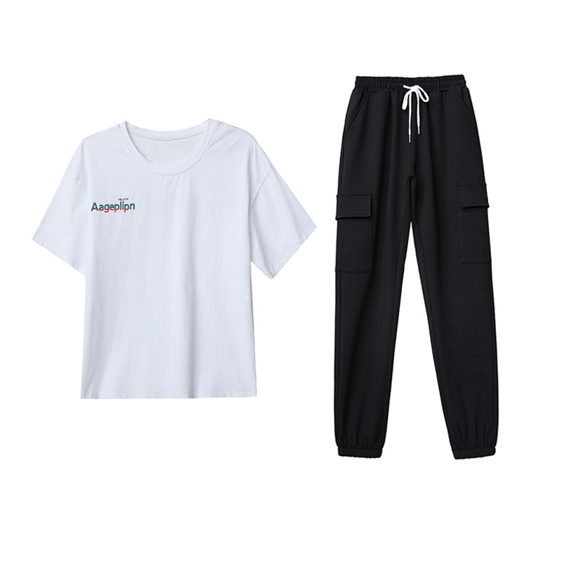 短袖休闲套装女夏薄款2021新款网红时尚学生韩版跑步运动服两件套