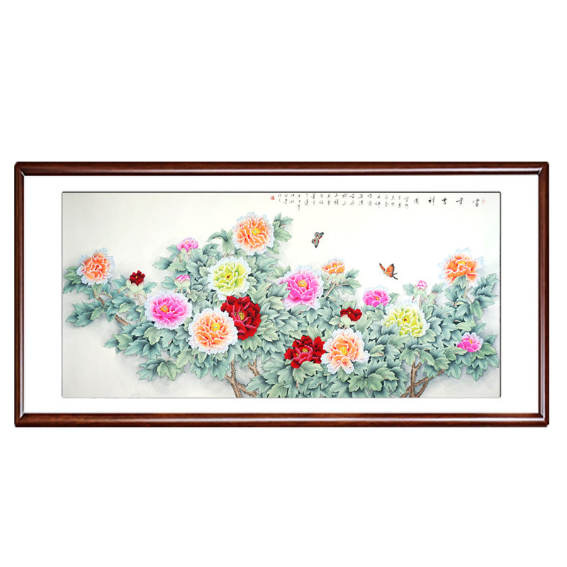 牡丹画花开富贵工笔画客厅背景墙壁画餐厅办公室花鸟手绘国画挂画