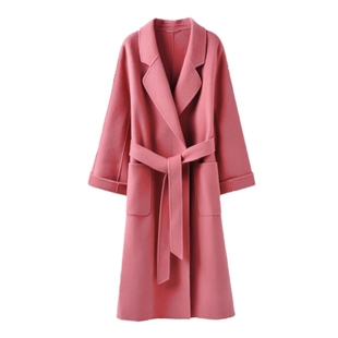 菲芊高端雪松粉双面羊绒大衣女长款2025年新款毛呢大衣小个子外套